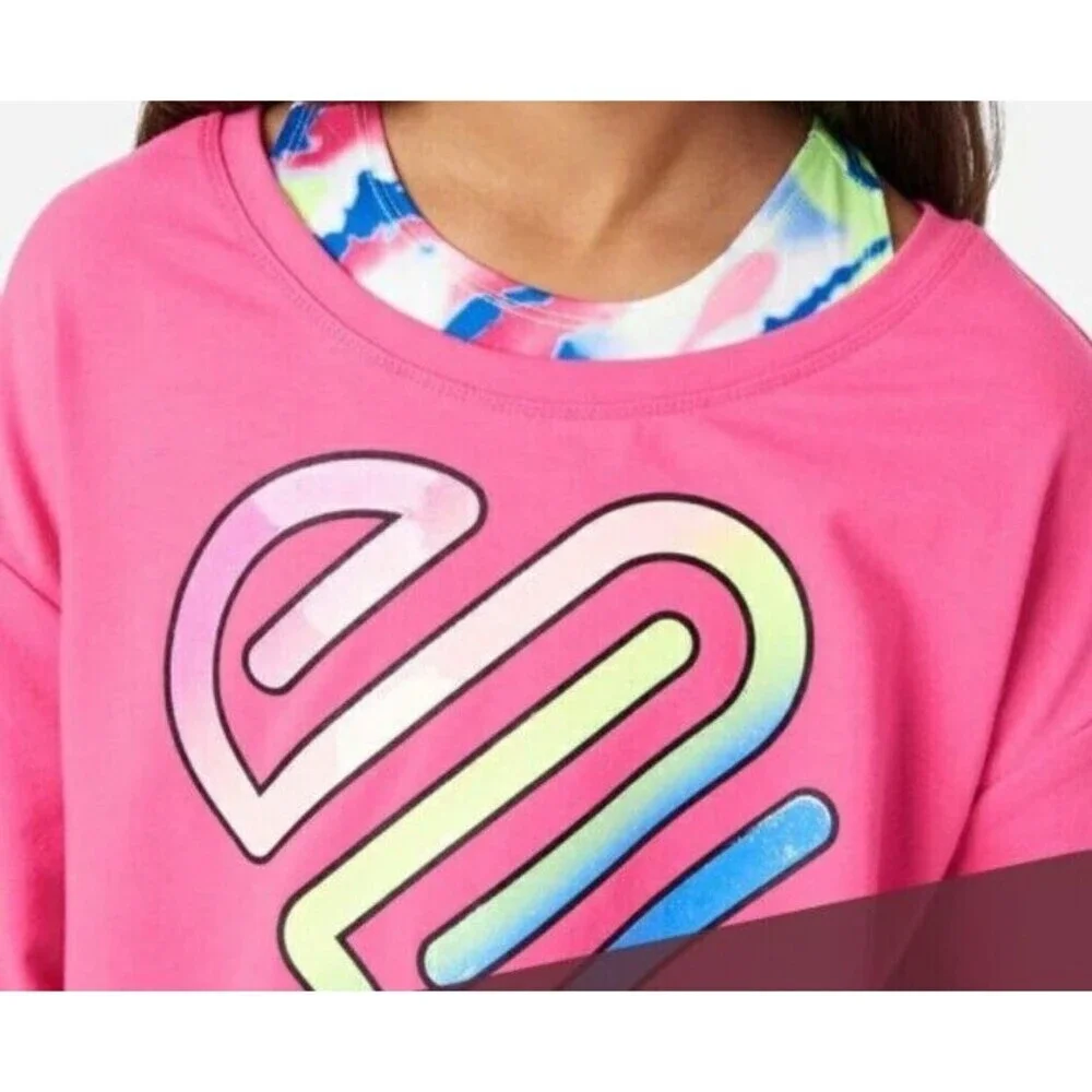 Justice Sweatshirt For Girls Pink Size XL Crop Logo Graphic with Tie Dye Bra